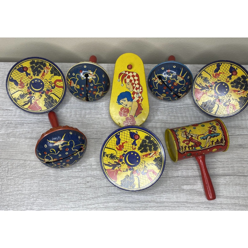 Lot 8 Kirchhof Party Tin Noisemakers Dancing Couples Girls Kitschy New Years Vtg